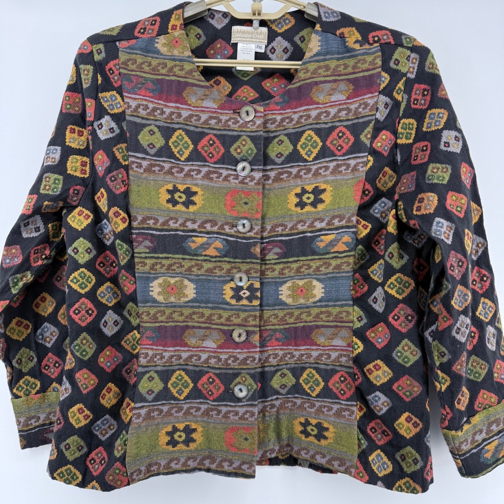 Coldwater Creek‎ Womens PXL Colorful Geometric Print Button Front Blazer Jacket